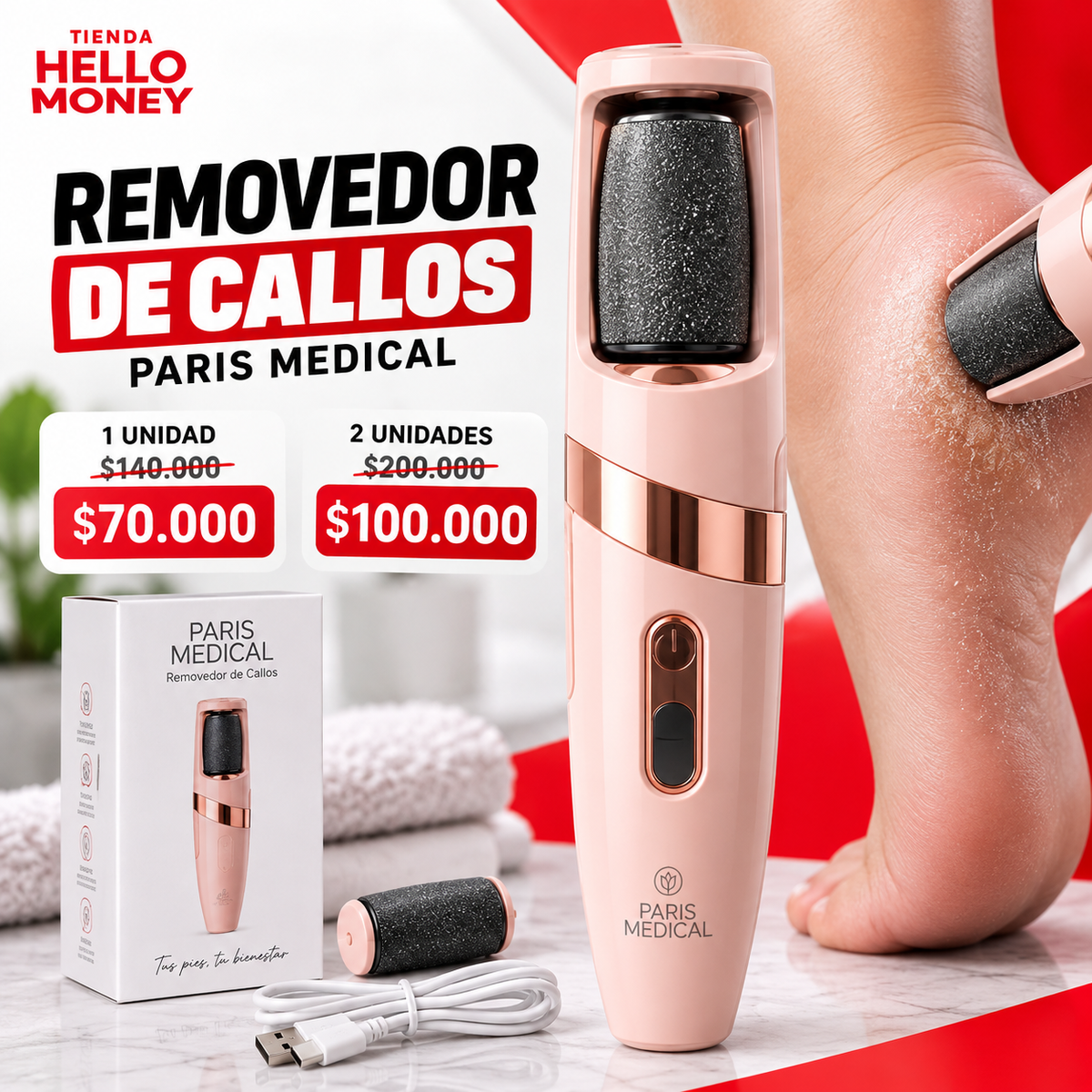 REMOVEDOR DE CALLOS RECARGABLE PARIS MEDICAL